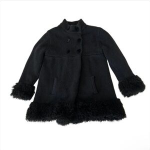 Christian Siriano Girl Black Knit Faux Fur Trim Double Breasted Coat Child Small